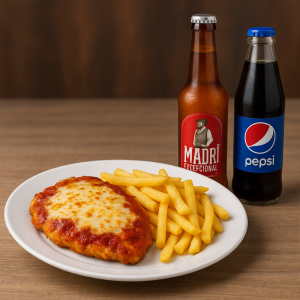 Combo POLLO PARMEGIANO +cartofi+sos+pepsi/MADRI BERE 330ML
