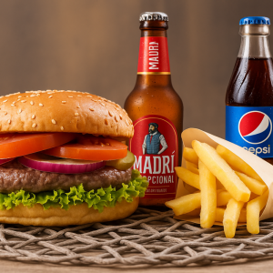 Combo Burger porc sau vita +cartofi prăjiți+pepsi/MADRI BERE 330ML