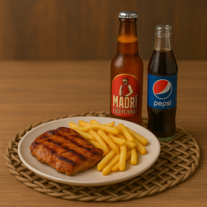 Combo Pulpă de pui dezosata+cartofi prăjiți+pepsi/MADRI BERE 330ML