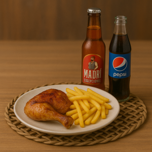Combo Pulpa cu os +cartofi prăjiți+mujdei+pepsi/MADRI BERE 330ML