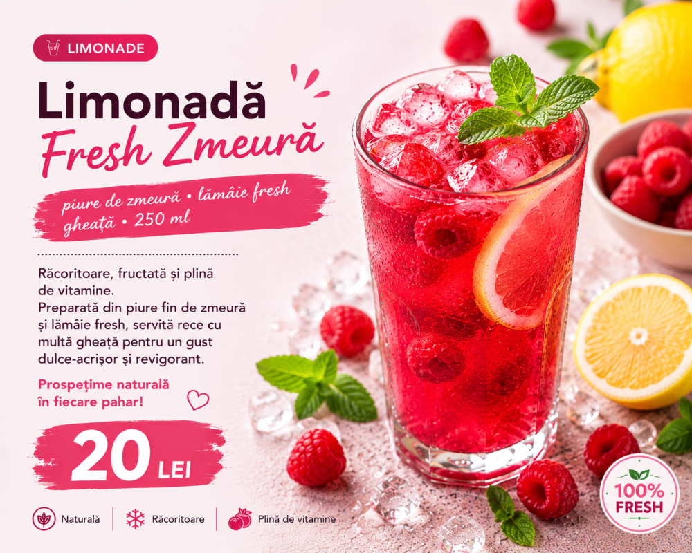 Limonadă Fresh Zmeură 250 ml