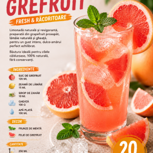 Limonadă Grefuit naturală • gheață • 250 ml